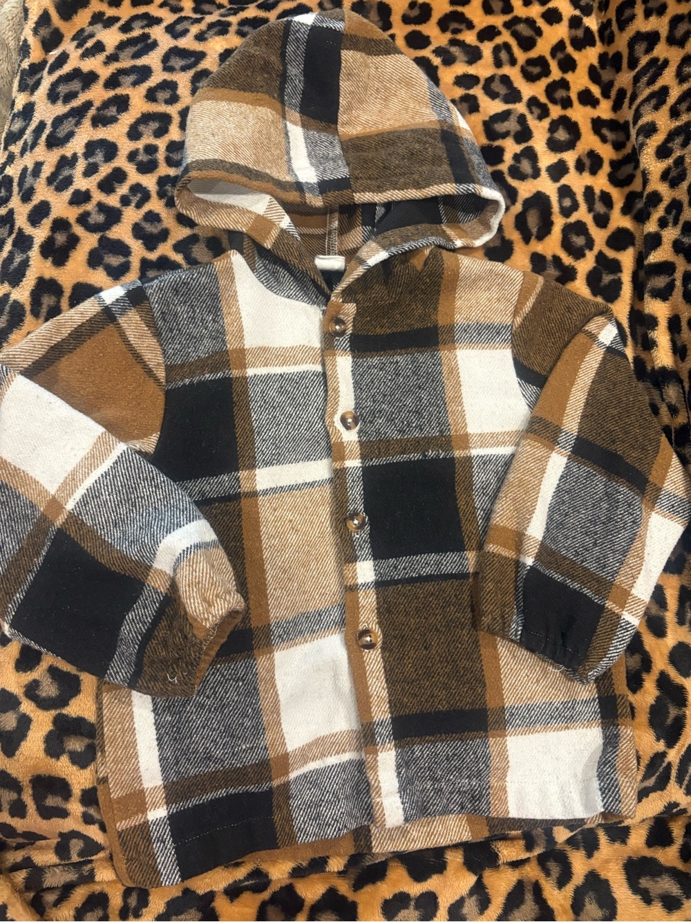 SHEIN Plaid Hooded Flannel Button Up Shirt Jacket 2-3Y
